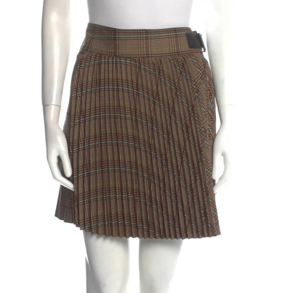 Helmet Lang Plaid Print Mini Skirt with Buckle - Size 0, new and never worn